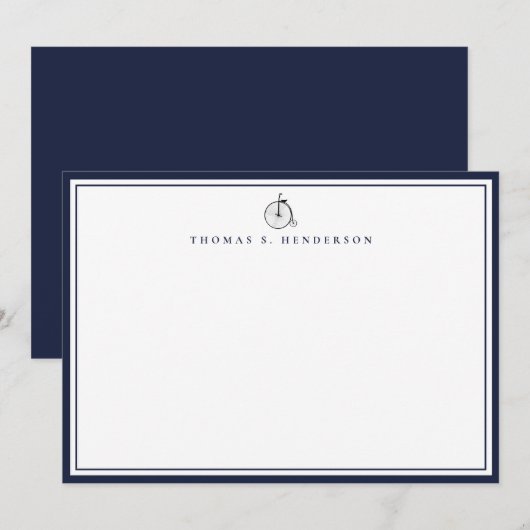 Klassieke dubbele rand denim blauwe correspondenti notitiekaartje (Voorkant / Achterkant)