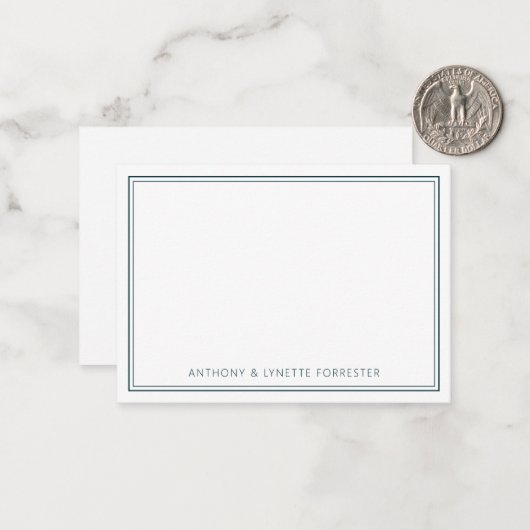 Klassieke dubbele rand Peacock Green Notitiekaartje (Voorkant / Achterkant in situ)