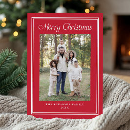 Klassieke Dubbele Rand Rood 2 Foto Feestdagenkaart