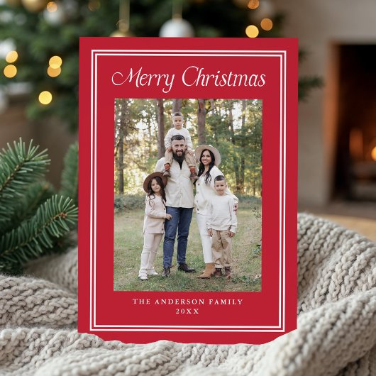 Klassieke Dubbele Rand Rood 2 Foto Feestdagenkaart