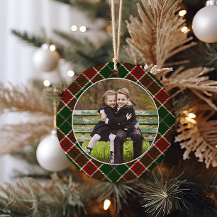 Klassieke, dubbelzijdige foto met kerstmis keramisch ornament