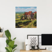 Klassieke Duitse Fachwerk House & Sunny Vineyards Poster (Thuiskantoor)