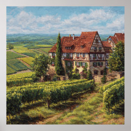 Klassieke Duitse Fachwerk House & Sunny Vineyards Poster
