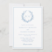 Klassieke Dusty Blue Crest Monogram bruiloft Kaart (Voorkant)