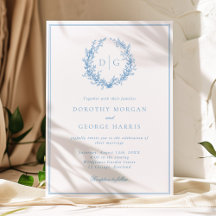 Klassieke Dusty Blue Crest Monogram bruiloft
