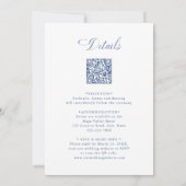 Klassieke Dusty Blue Floral Crest Wedding All in O Kaart (Achterkant)