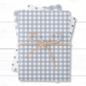Klassieke Dusty Blue Gingham Polka Dots Patroonmix Inpakpapier Vel