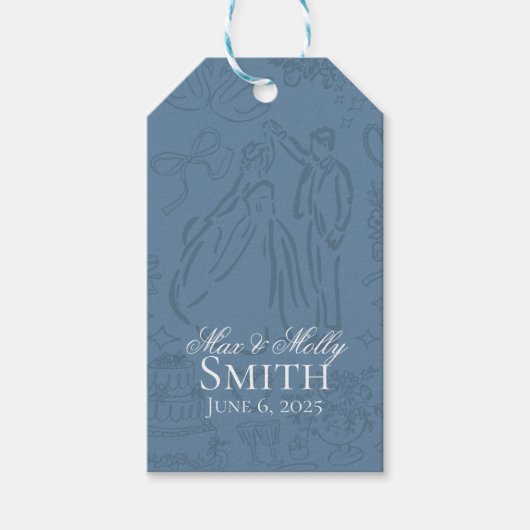 Klassieke Dusty Blue Hand Drawn Wedding Sketch Art Cadeaulabel (Voorkant)