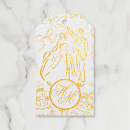 Klassieke Dusty Blue Hand Drawn Wedding Sketch Art Cadeaulabels