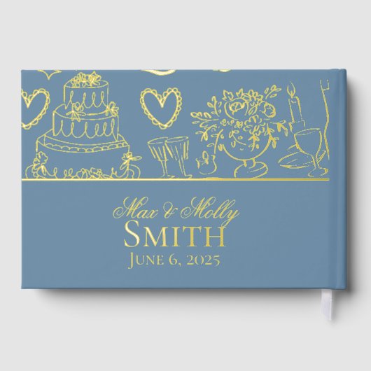 Klassieke Dusty Blue Hand Drawn Wedding Sketch Art Gastenboek (Achterkant)