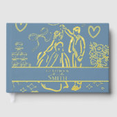 Klassieke Dusty Blue Hand Drawn Wedding Sketch Art Gastenboek (Voorkant)