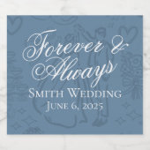 Klassieke Dusty Blue Hand Drawn Wedding Sketch Art Sparkling Wijnetiket (Enkel label)