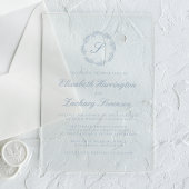 Klassieke Dusty Blue Monogram Krans Script Wedding Acryl Uitnodigingen