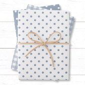 Klassieke Dusty Blue Polka Dots Gingham Pattern Mi Inpakpapier Vel