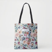 Klassieke, Dusty Green Pink Floral Tote Bag (Voorkant)