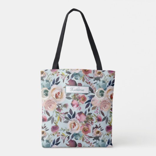 Klassieke, Dusty Green Pink Floral Tote Bag (Achterkant)
