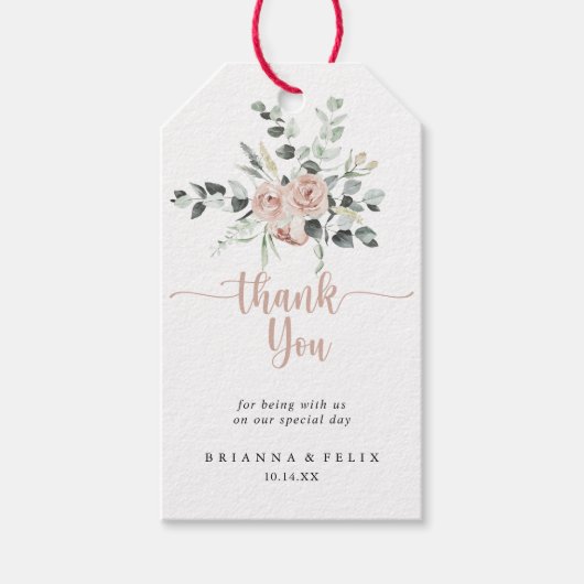 Klassieke dusty roze roze bloemen bruiloft Dank je Cadeaulabel (Voorkant)