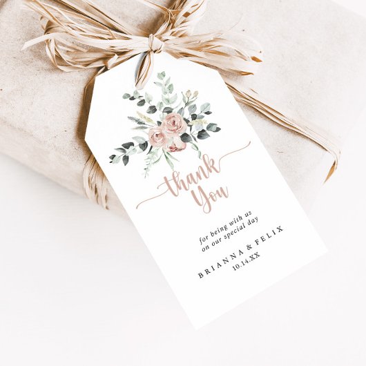 Klassieke dusty roze roze bloemen bruiloft Dank je Cadeaulabel