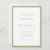 Klassieke echte saliegroene script- en fotohuwelij kaart (Voorkant)