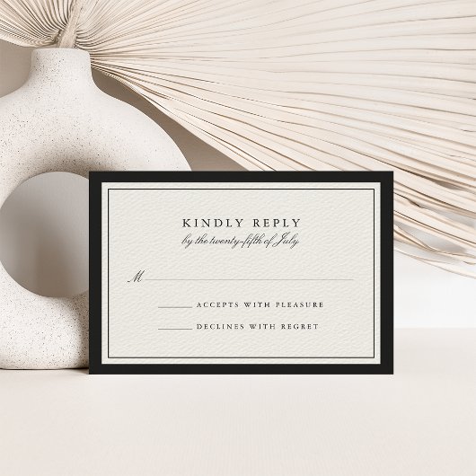 Klassieke Ecru Black Border Wedding RSVP Kaart