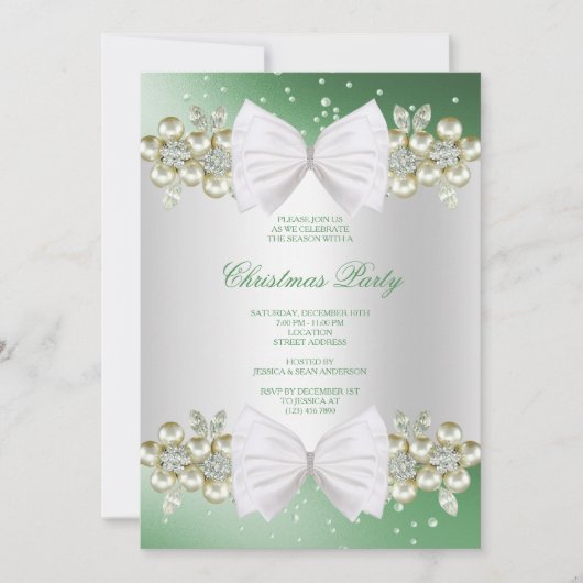 Klassieke Edelstenen & Lint Groen Kerstmis Kaart (Voorkant)