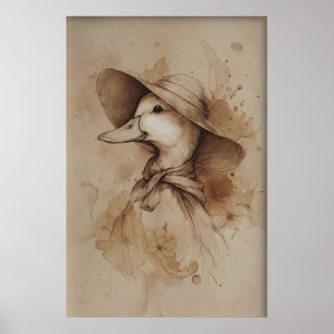 Klassieke Eend Portret Kunstprint, Pasen Minimalis Poster