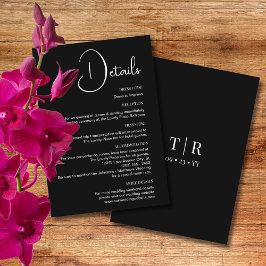 Klassieke eenvoud Zwart-wit bruiloft Details Informatiekaartje