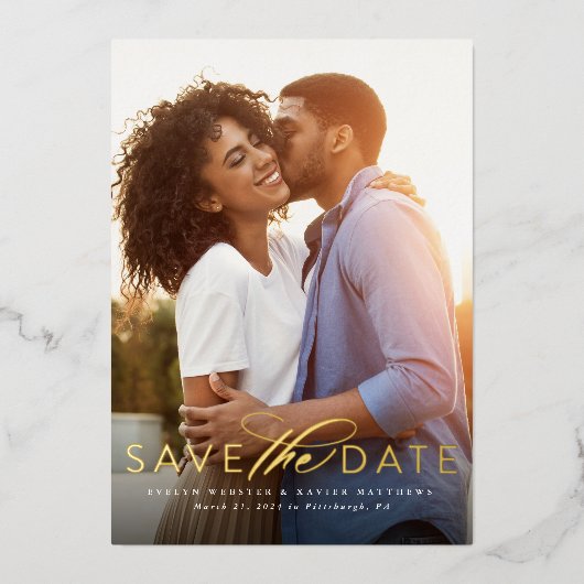 Klassieke eenvoudig sparen de datum één foto folie uitnodiging (Voorkant)