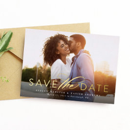 Klassieke eenvoudig sparen de datum één foto folie uitnodiging