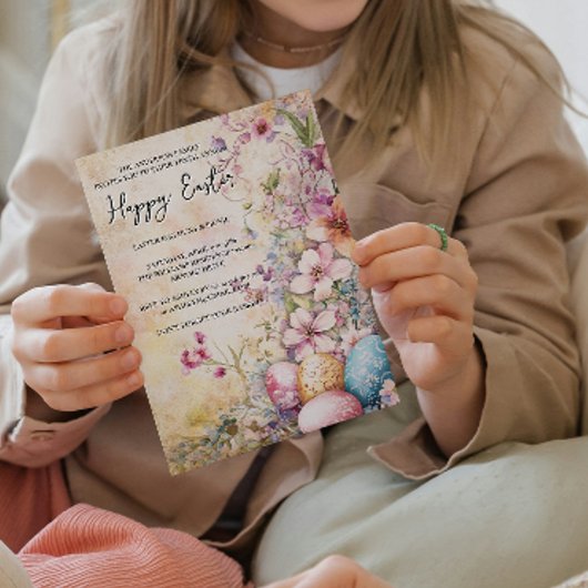 Klassieke eenvoudige bloemen en eieren blij Pasen Kaart