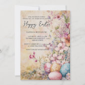 Klassieke eenvoudige bloemen en eieren blij Pasen Kaart (Voorkant)