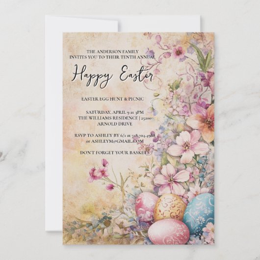 Klassieke eenvoudige bloemen en eieren blij Pasen Kaart (Voorkant)