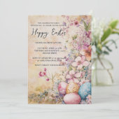Klassieke eenvoudige bloemen en eieren blij Pasen Kaart (Staand voorkant)