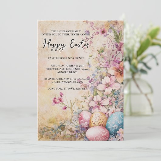 Klassieke eenvoudige bloemen en eieren blij Pasen Kaart (Staand voorkant)