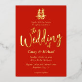 Klassieke eenvoudige Chinese bruiloft met dubbel g Folie Uitnodiging (Voorkant)