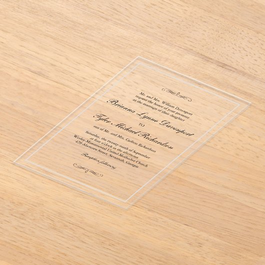 Klassieke eenvoudige elegante bruiloft acryl uitnodigingen (Laagn)