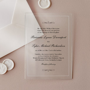 Klassieke Eenvoudige Elegante Bruiloft Acryl Uitnodigingen