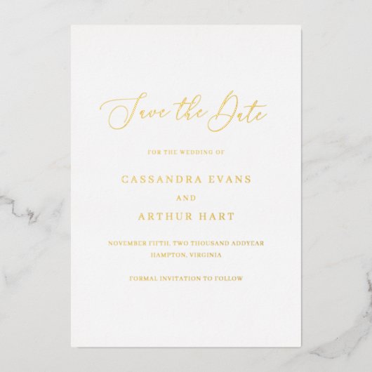 Klassieke eenvoudige elegante bruiloft Bewaar de d Folie Uitnodiging (Voorkant)