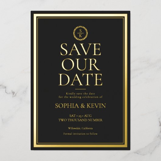 Klassieke eenvoudige elegante Gold Black met de da Folie Uitnodiging (Voorkant)