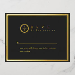 Klassieke Eenvoudige elegante gouden zwarte bruilo Folie Uitnodiging Briefkaart