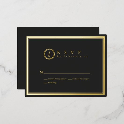 Klassieke Eenvoudige elegante gouden zwarte bruilo Folie Uitnodiging Briefkaart (Voorkant / Achterkant)