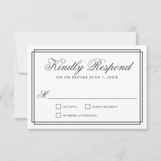 Klassieke eenvoudige elegante Lijst bruiloft RSVP (Voorkant)