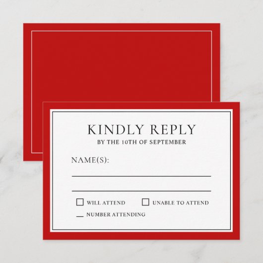 Klassieke eenvoudige elegante RSVP met rode rand (Voorkant / Achterkant)