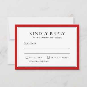 Klassieke eenvoudige elegante RSVP met rode rand Kaartje