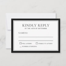 Klassieke eenvoudige elegante RSVP met zwarte rand