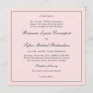 Klassieke Eenvoudige Elegantie Blush Pink Square W Kaart