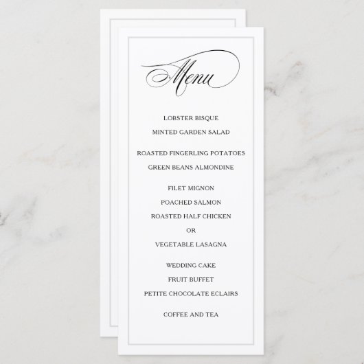 Klassieke Eenvoudige Elegantie Bruiloft Menu (Voorkant / Achterkant)