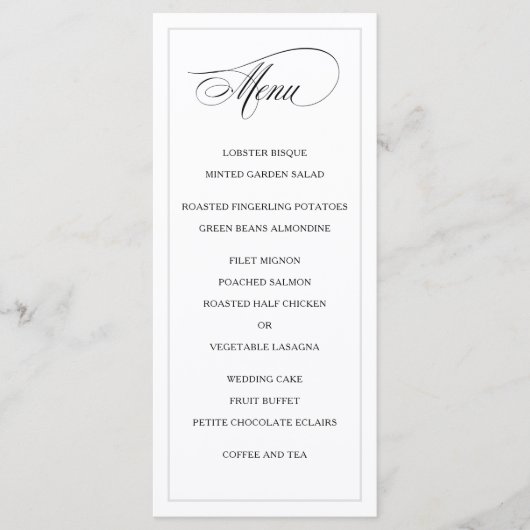 Klassieke Eenvoudige Elegantie Bruiloft Menu (Voorkant)