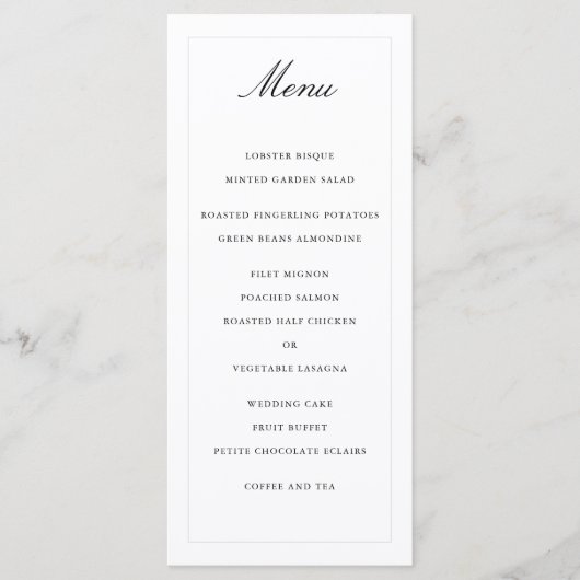 Klassieke Eenvoudige Elegantie Bruiloft Menu (Voorkant)