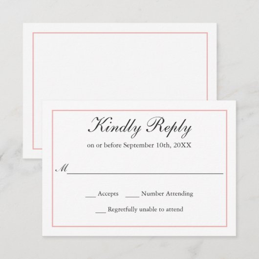 Klassieke Eenvoudige Elegantie Bruiloft RSVP Blush (Voorkant / Achterkant)